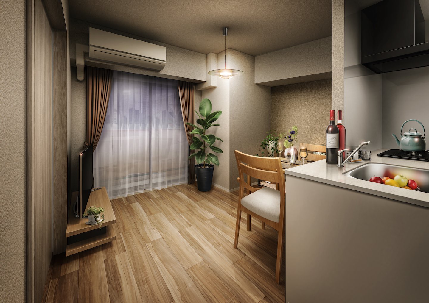 リビングダイニングキッチンルーム完成予想CG（Dtype）